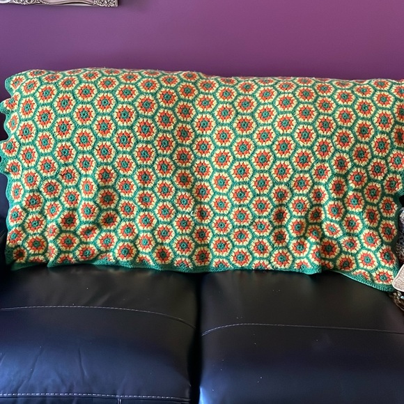 Gorgeous 1970s floral handmade blanket orange green yellow hippie retro vintage - Picture 3 of 4